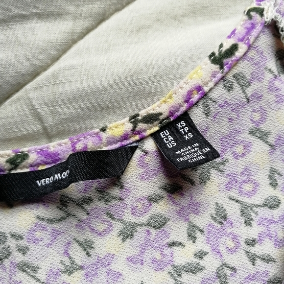 OLD - VERO MODA Purple Kimmie Floral Tie Front Top Cottagecore Peasant top XS - Picture 7 of 13